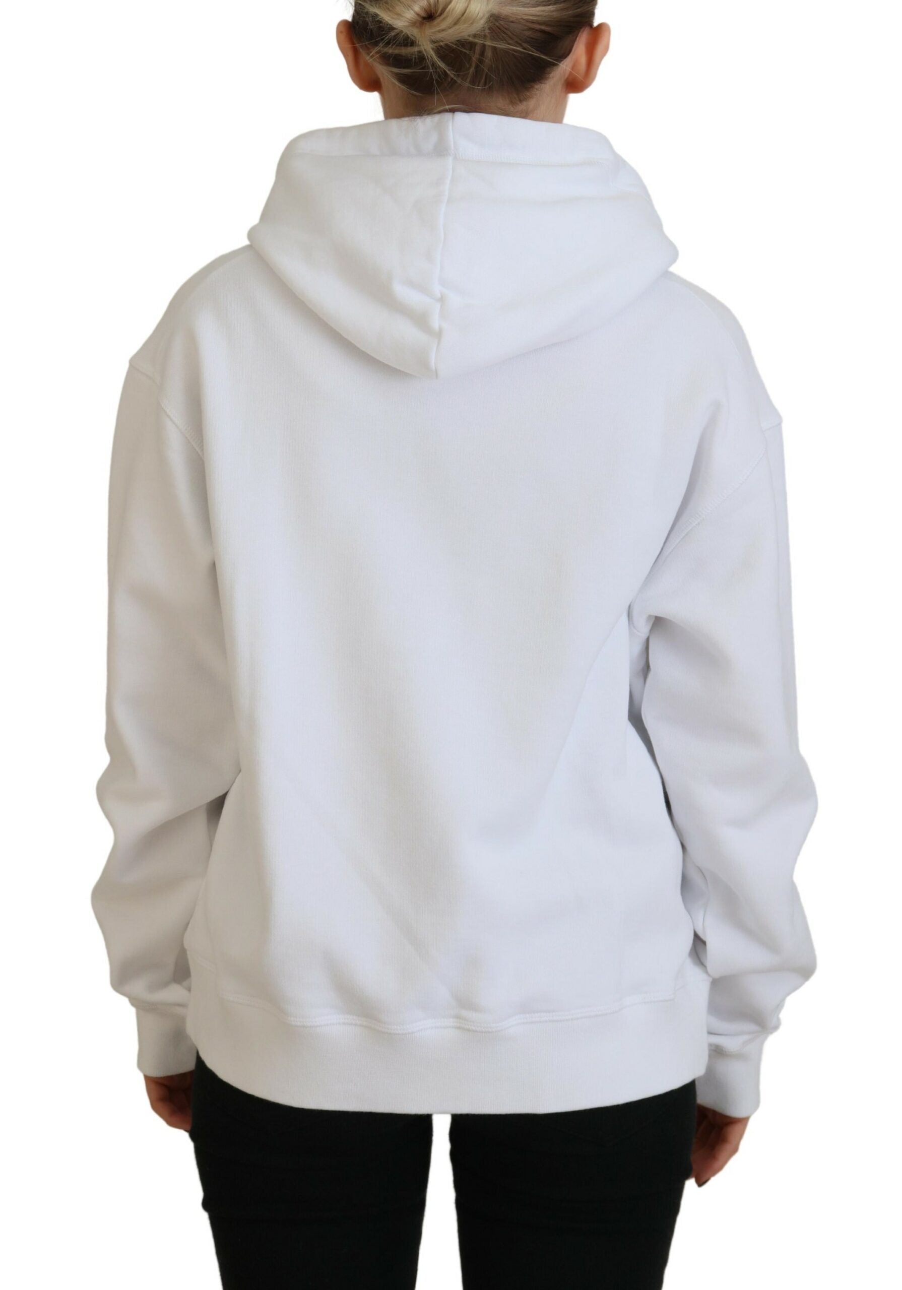 Dsquared² Beyaz Logo Yamalı Pamuklu Kapüşonlu Sweatshirt Kazak